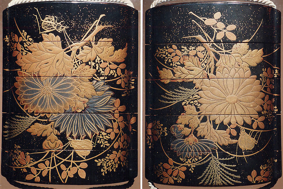 Case (Inrō) with Design of Insects beside Flowering Autumn Grasses, Lacquer, roiro, gold and silver hiramakie, nashiji; Interior: nashiji and fundame, Japan 