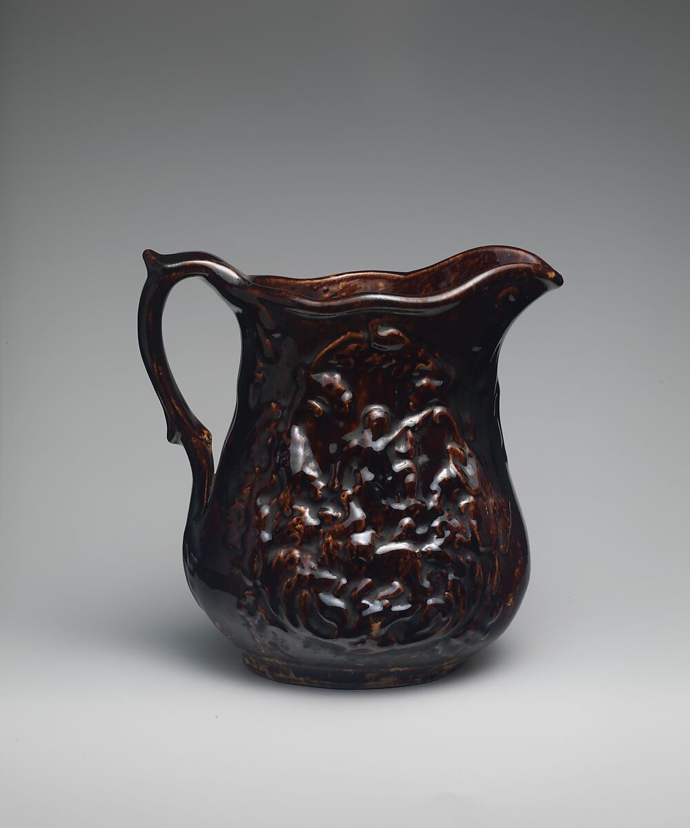 Pitcher, Probably Pyatt (active 1849–79), Mottled brown earthenware, American 