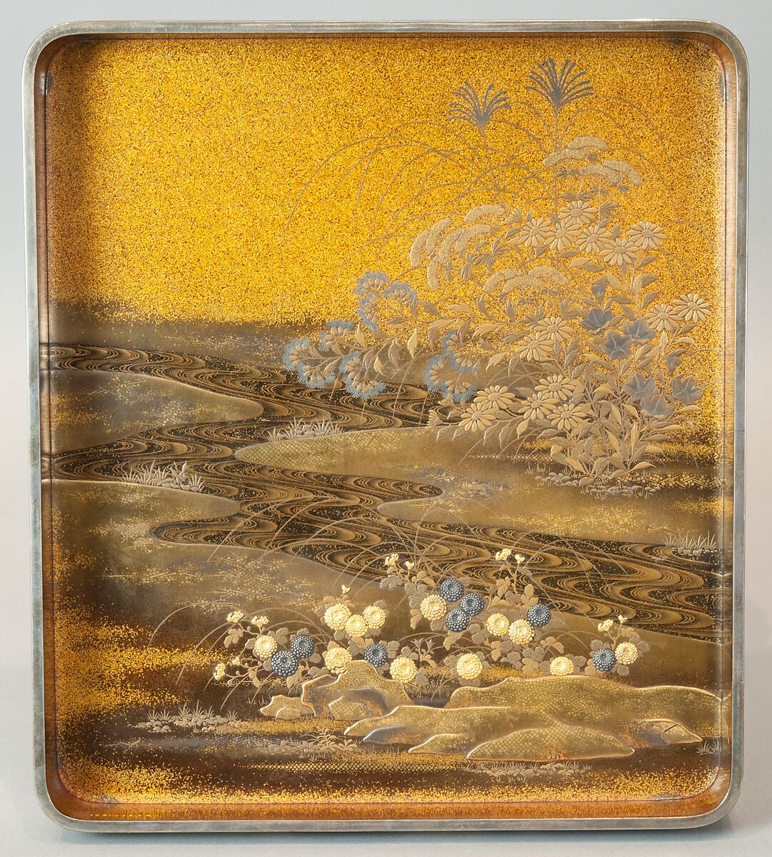 Writing Box with a Scene from the “Butterflies” Chapter of The Tale of Genji, Gold lacquer with raised sprinkled design, Japan