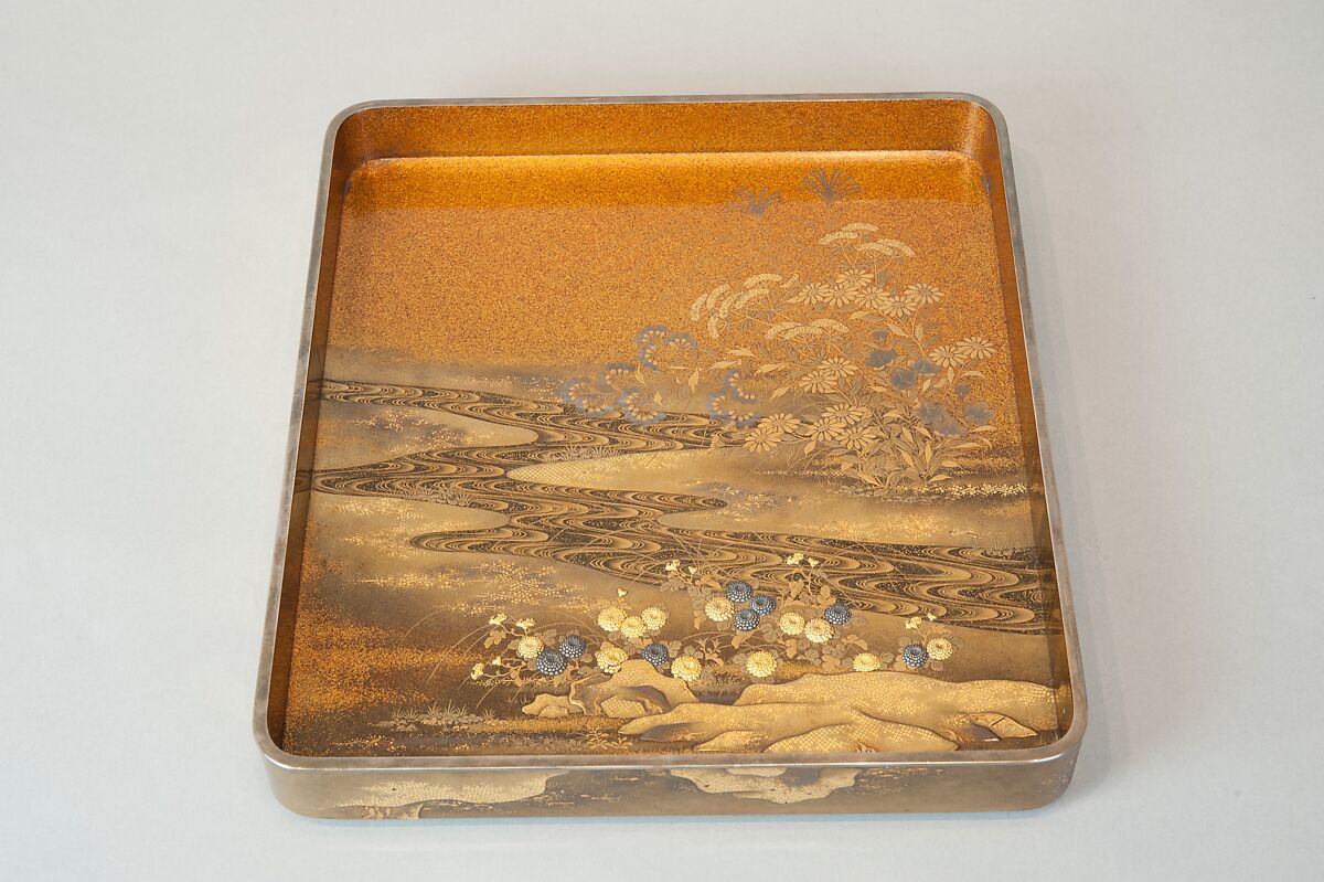 Writing Box with a Scene from the “Butterflies” Chapter of The Tale of Genji, Gold lacquer with raised sprinkled design, Japan