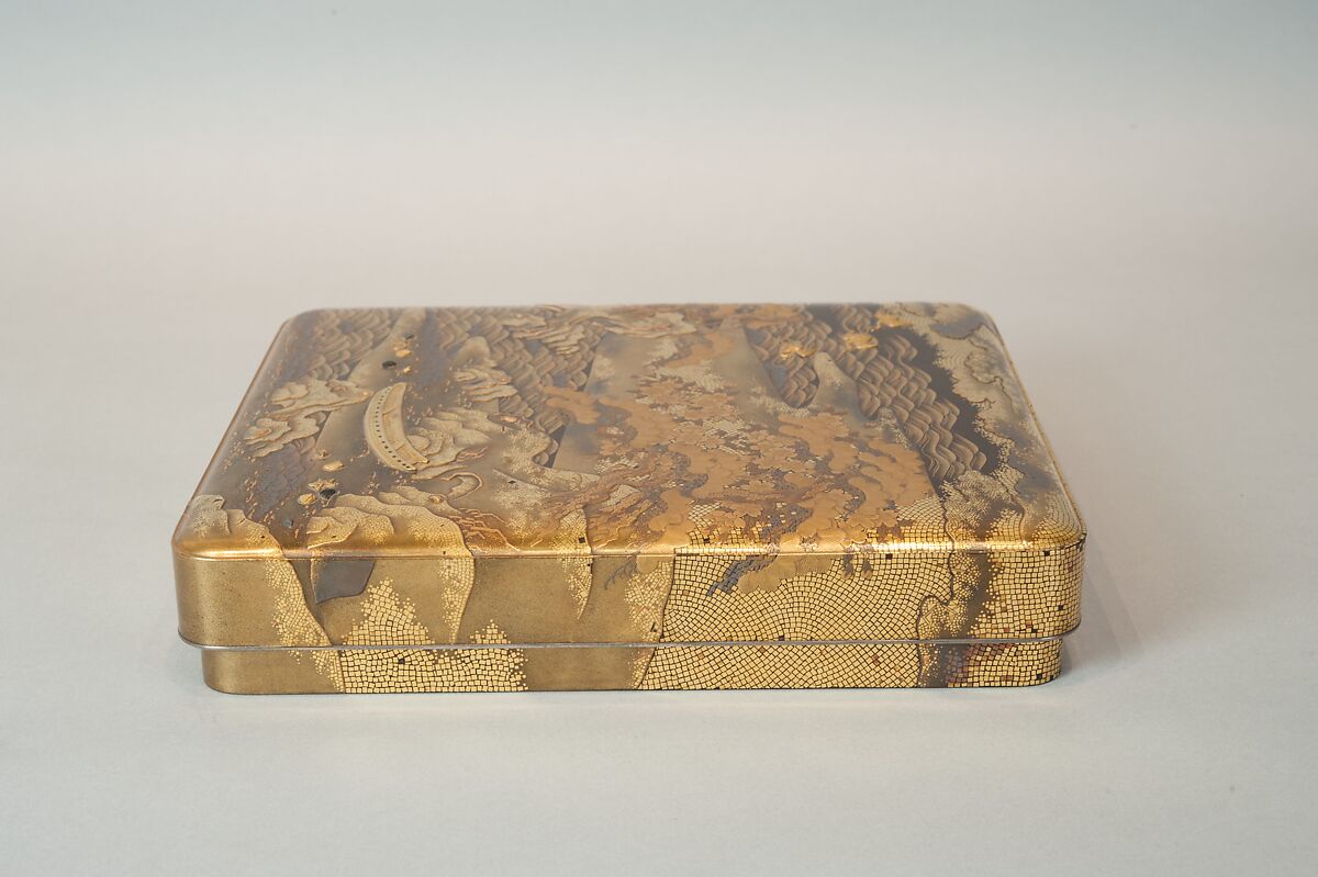 Writing Box with a Scene from the “Butterflies” Chapter of The Tale of Genji, Gold lacquer with raised sprinkled design, Japan