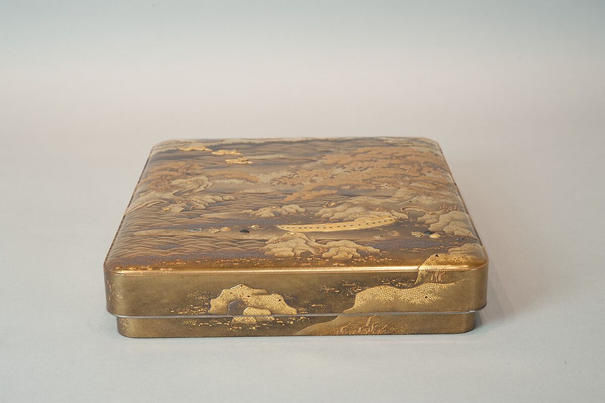 Writing Box with a Scene from the “Butterflies” Chapter of The Tale of Genji, Gold lacquer with raised sprinkled design, Japan