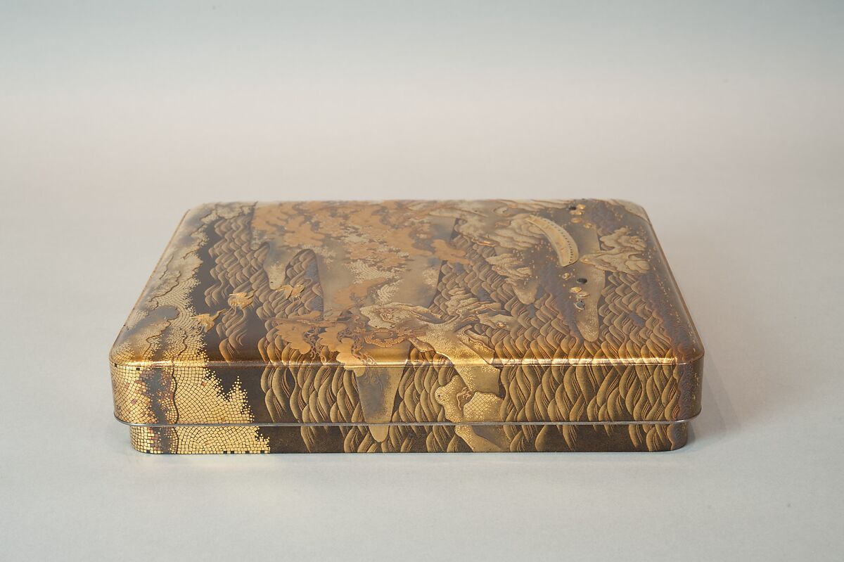 Writing Box with a Scene from the “Butterflies” Chapter of The Tale of Genji, Gold lacquer with raised sprinkled design, Japan