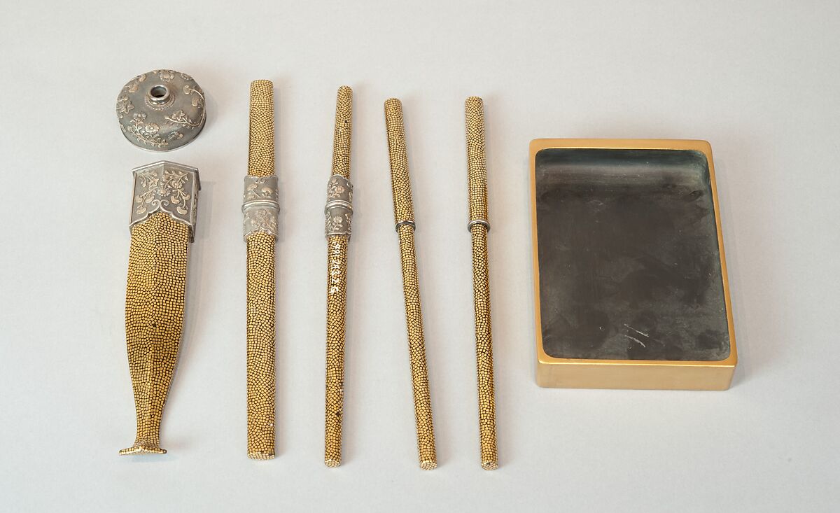 Writing Box with a Scene from the “Butterflies” Chapter of The Tale of Genji, Gold lacquer with raised sprinkled design, Japan
