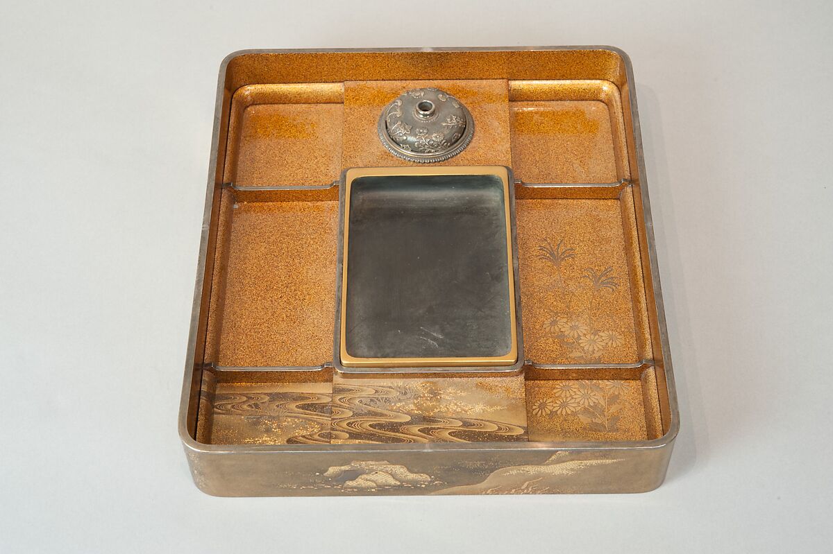 Writing Box with a Scene from the “Butterflies” Chapter of The Tale of Genji, Gold lacquer with raised sprinkled design, Japan