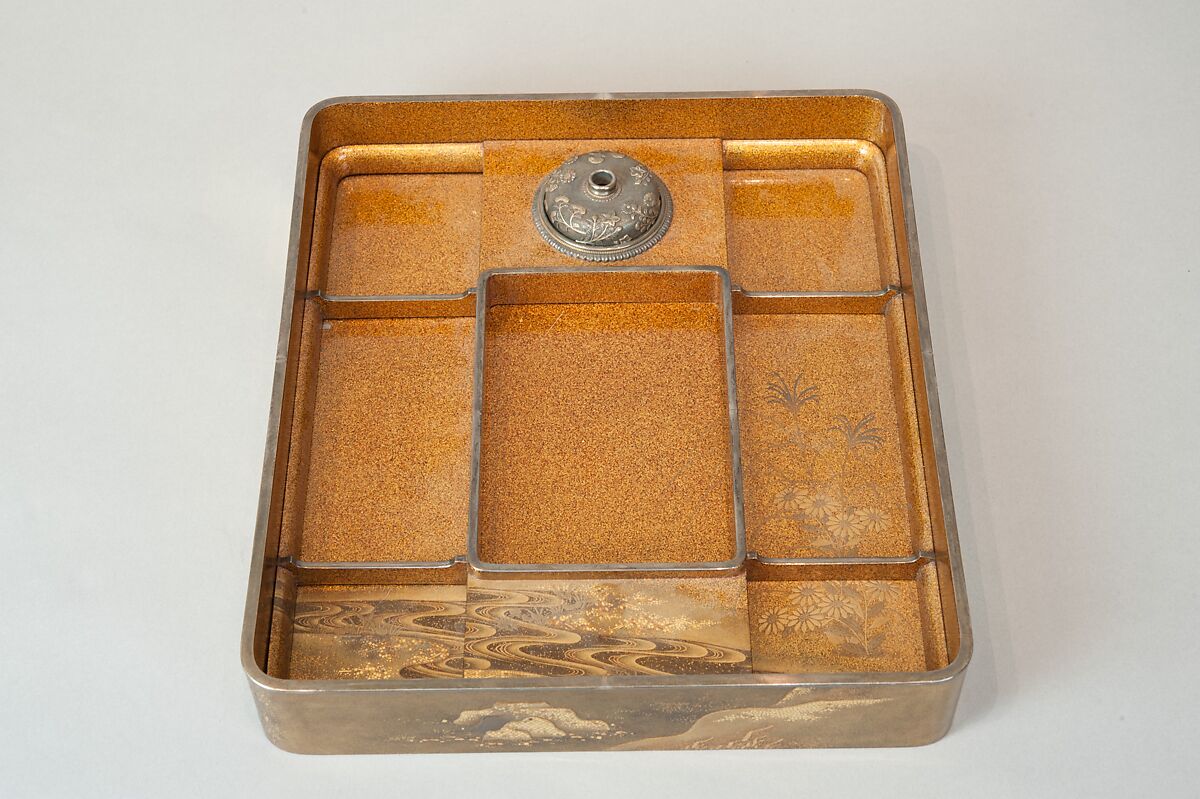 Writing Box with a Scene from the “Butterflies” Chapter of The Tale of Genji, Gold lacquer with raised sprinkled design, Japan