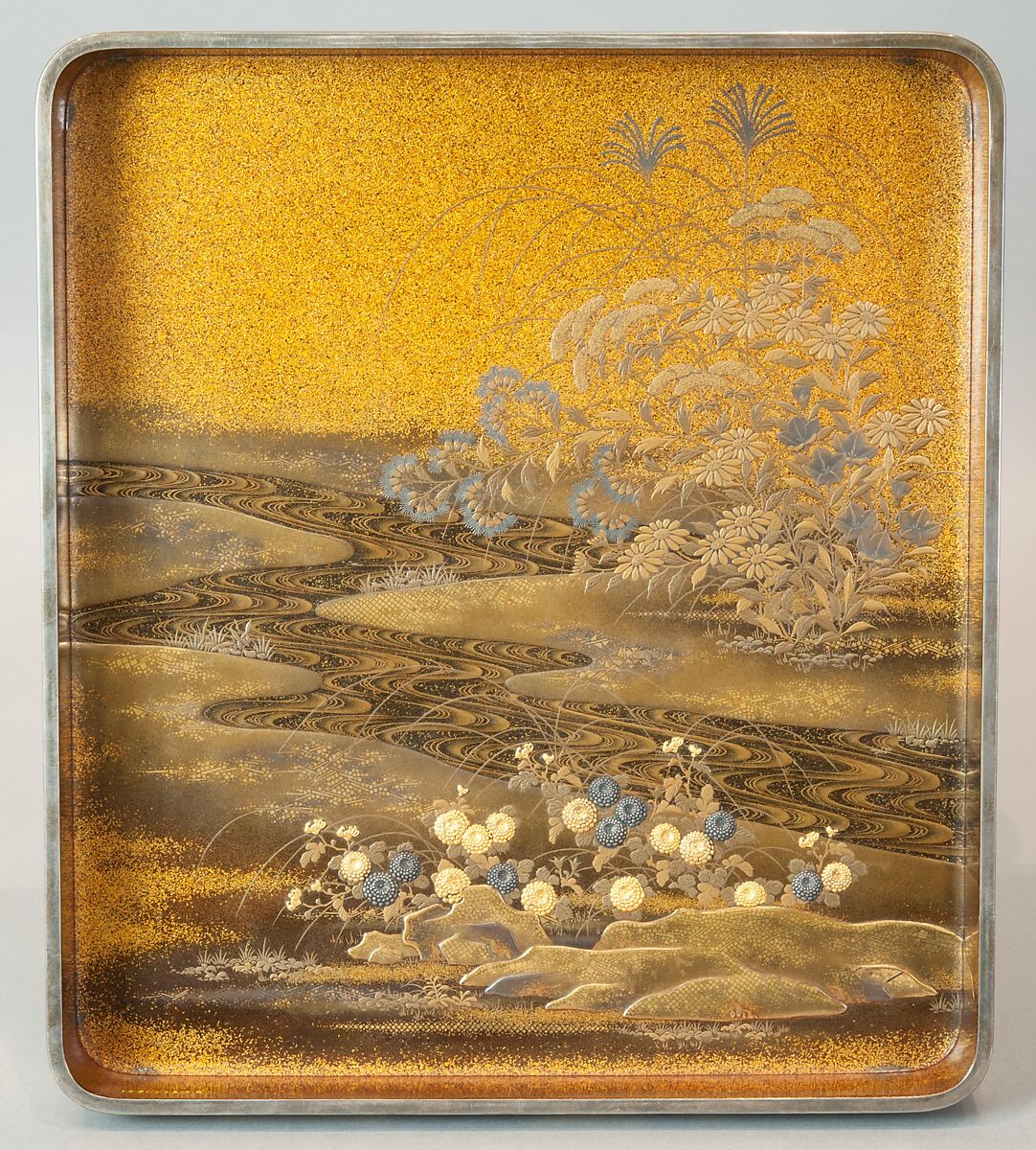 Writing Box with a Scene from the “Butterflies” Chapter of The Tale of Genji, Gold lacquer with raised sprinkled design, Japan