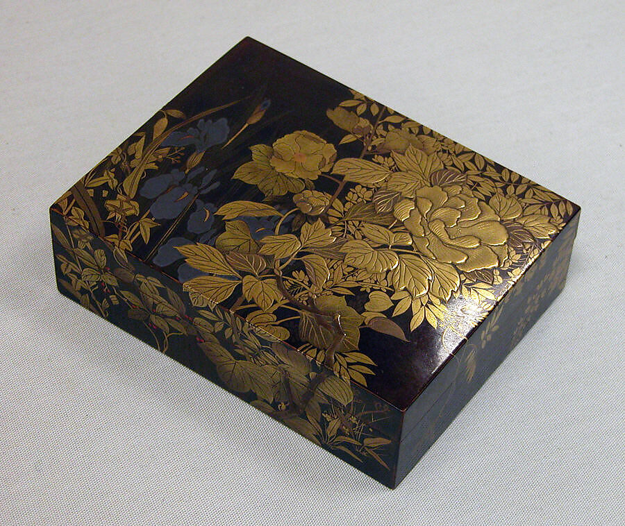 Kajikawa School - Box for Incense with Design of Peonies, Iris
