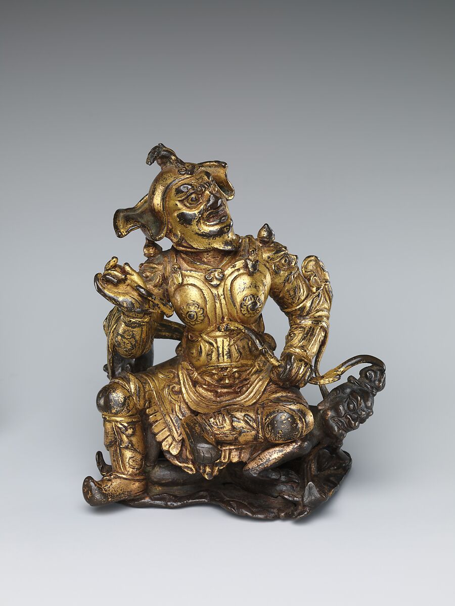 Guardian Protector of the East (Dongfang chiguo tianwang), Partially gilt arsenical bronze; lost-wax cast, China 