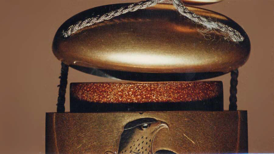 Case (Inrō) with Design of a Perched Hawk, Lacquer, kinji, gold, silver, black and red hiramakie, nashiji, aogai; Interior: nashiji and fundame, Japan