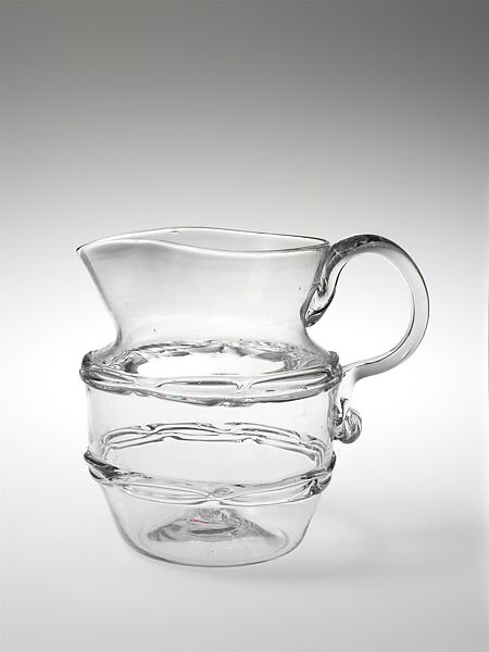 Pitcher, South Boston Flint Glass Works, Blown glass with applied decoration, American 