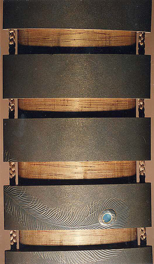 Case (Inrō) with Design of an Animal Biting a Feather, Inside plain gold and black lacquer; outside gold ground with raised design, animal biting feather; netsuke, ivory carving, Japan