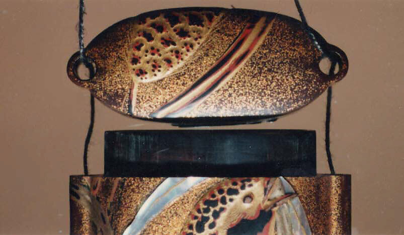 Case (Inrō) with Design of Quail Standing beside Millet Stalks, Lacquer, roiro and rubbed nashiji, gold, black and red hiramakie, raden; Interior: roiro and fundame, each case gold metal label, Japan