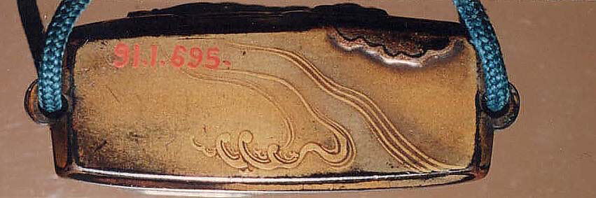 Case (Inrō) with Design of Bishamon (or Idaten) Pursuing an Onî (Demon) on Clouds, Lacquer, roiro, rubbed fundame, gold and silver  hiramakie, applied metal; Interior: nashiji and fundame, Japan