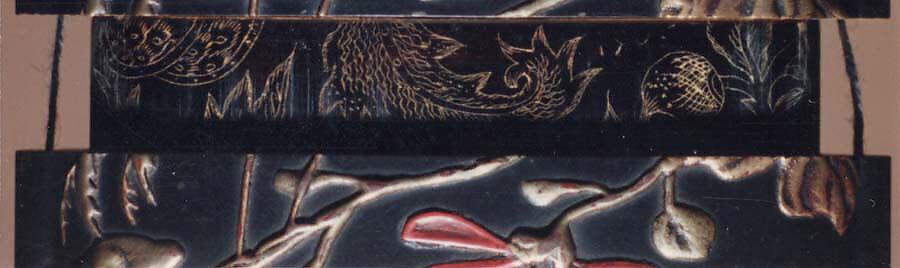 Case (Inrō) with Design of Praying Mantis Standing on a Flowering Chrysanthemum (obverse); Large Red Blossom (reverse), Lacquer, roiro, gold, red and brown hiramakie, ceramic inlay; Interior: roiro and fundame, decoration, Japan