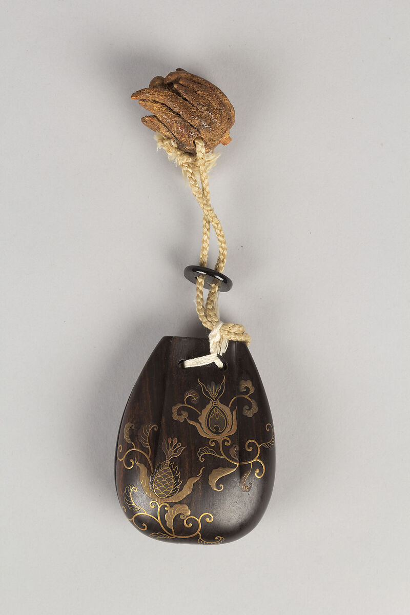 Case (Inrō) with Design of Nanban Flowers, Lacquer, dark wood, gold, silver, brown and green takamakie; Interior: plain, drawers, ivory handles, Japan