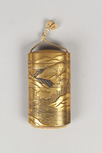 Case (Inrō) with Design of River in Spring with Flowering Cherry Trees (obverse); River in Autumn with Maple Leaves (reverse)