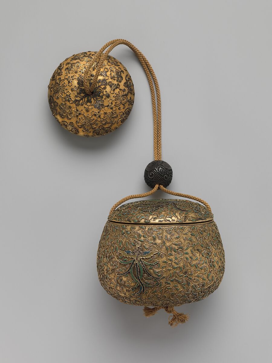 Tobacco Box and Netsuke, Brass, Japan