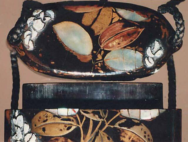 Case (Inrō) with Design of Flowering Hagi beside a Brushwood Fence, Lacquer, roiro, gold hiramakie, white pottery inlay, raden; Interior: roiro and fundame, Japan