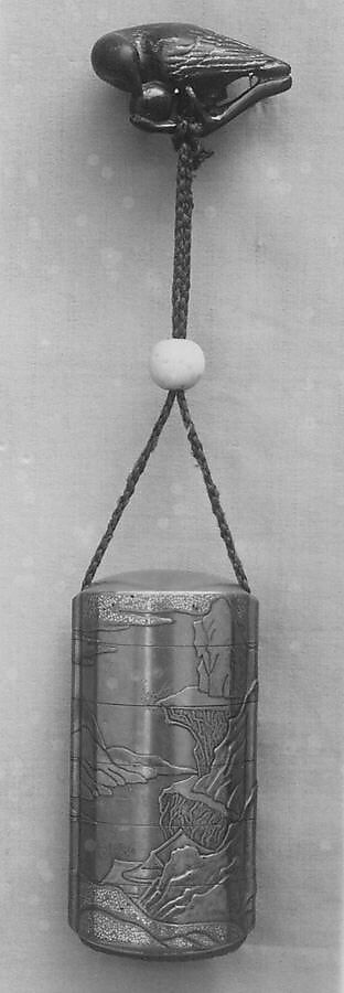 Case (Inrō) with Design of Chinese-Style Landscape with a Building (obverse); Waterfall with Cloud Bands (reverse), Lacquer, fundame, gold, silver and black hiramakie, takamakie, kirigane; Interior: nashiji and fundame, Japan