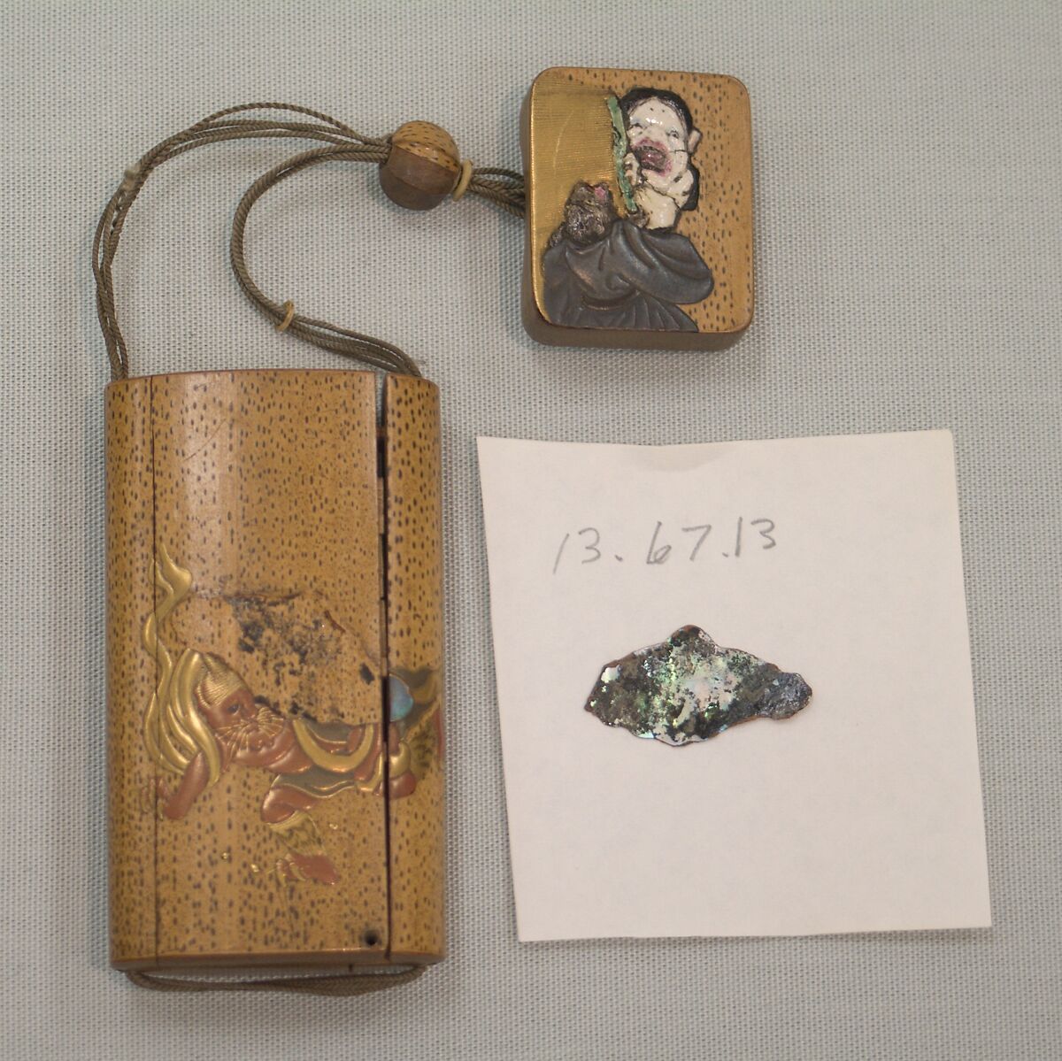 Case (Inrō) with Design of Demon in Escape, In the style of Shibata Zeshin (Japanese, 1807–1891), Gold, silver, red, and black hiramaki-e, takamaki-e, mother-of-pearl inlay on bamboo; interior: plain wood, drawers, Japan 
