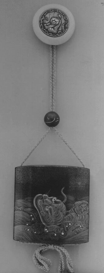 Case (Inrō) with Design of Tigers Swimming, Lacquer, mura nashiji, gold, silver, black and red hiramakie, takamakie, raden; Interior: red lacquer and fundame, Japan