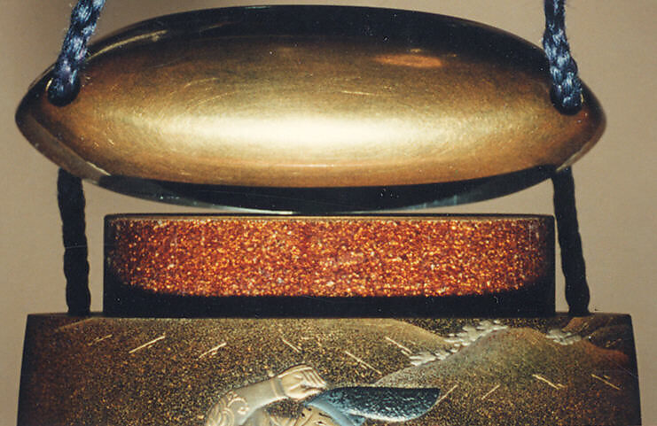 Case (Inrō) with Design of Courtier on Horseback (obverse); Landscape with Trees (reverse), Lacquer, fundame, nashiji, gold and colored hiramakie, takamakie; Interior: nashiji and fundame, Japan