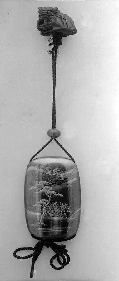Case (Inrō) with Design of Courtier on Horseback (obverse); Landscape with Trees (reverse), Lacquer, fundame, nashiji, gold and colored hiramakie, takamakie; Interior: nashiji and fundame, Japan