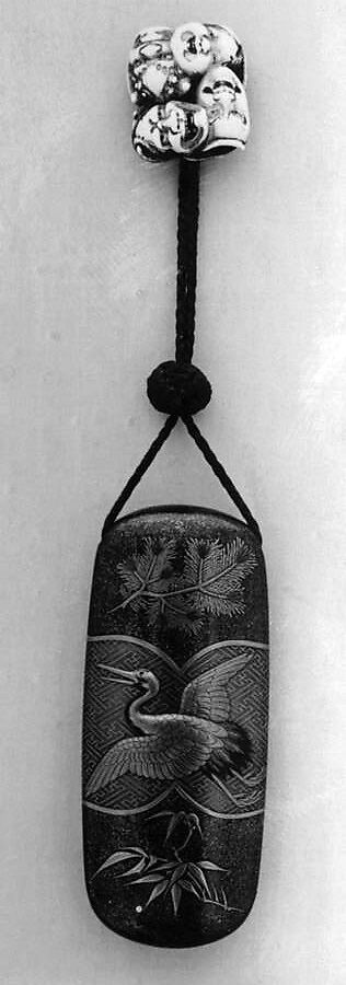 Case (Inrō) with Design of Long-Haired Turtles (obverse);  Stork with Pine  Sprigs (reverse), Lacquer, nashiji, gold, blue, black and red hiramakie, takamakie, inlaid eye; Interior: nashiji and fundame, Japan