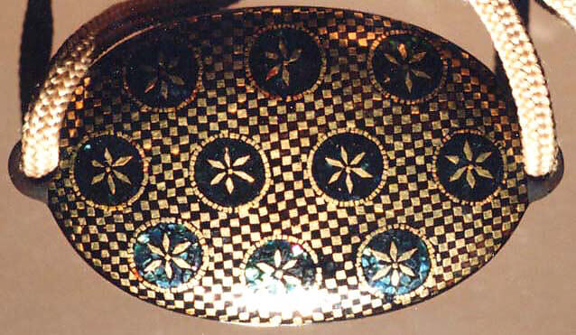 Case (Inrō) with Design of Various Brocade Patterns, Lacquer, roiro, fundame, aogai, gold foil; Interior: fundame and decoration, Japan