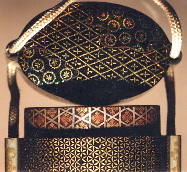 Case (Inrō) with Design of Various Brocade Patterns, Lacquer, roiro, fundame, aogai, gold foil; Interior: fundame and decoration, Japan