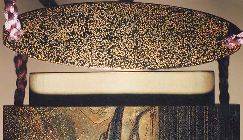 Case (Inrō) with Design of Chinese Horseman Seated on Mule (obverse); Karako on Bridge before Waterfall (reverse), Lacquer, roiro, nashiji, hirame, gold and black hiramakie, various inlay; Interior: fundame, Japan