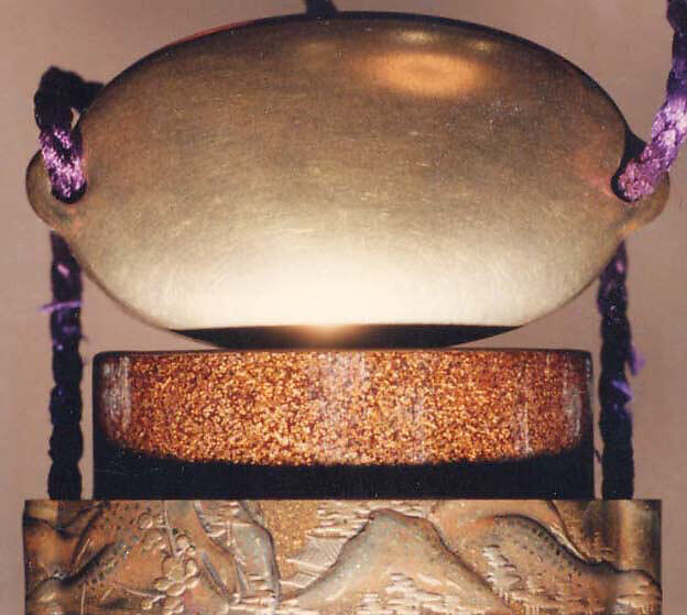 Case (Inrō) with Design of God of Longevity (Jurōjin) beside Flowering Plum Tree (obverse); Karako Walking on Bridge (reverse), Lacquer, kinji, gold, silver and black hiramakie, kirigane, metal inlay; Interior: nashiji and fundame, Japan