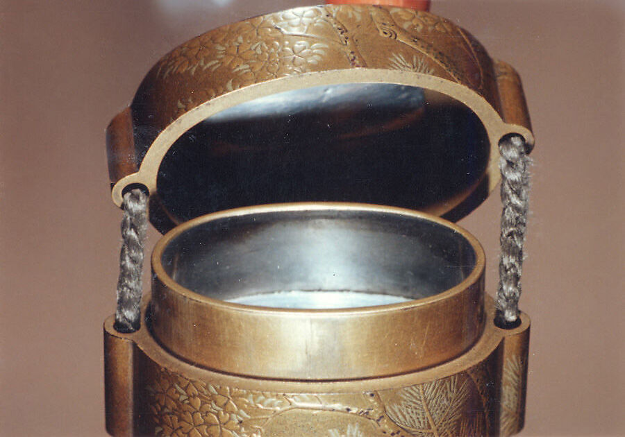 Case (Inrō) with Design of Blossoming Cherry Tree, Lacquer, fundame, gold and silver hiramakie, nashiji, togidashi and kirigane; Interior: fundame and silver metal labels inside each case, Japan