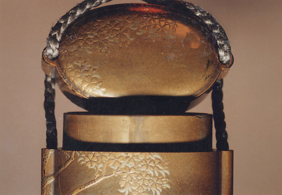 Case (Inrō) with Design of Blossoming Cherry Tree, Lacquer, fundame, gold and silver hiramakie, nashiji, togidashi and kirigane; Interior: fundame and silver metal labels inside each case, Japan