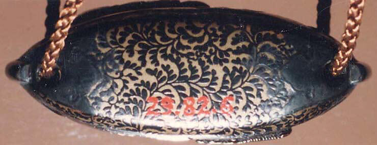 Case (Inrō) with Design of Chinese Sages on Verandah beside Rocks and Trees, Lacquer, fundame, nashiji, gold and black hiramakie, tortoiseshell, metal inlay; Interior: nashiji and fundame, upper case divided, Japan