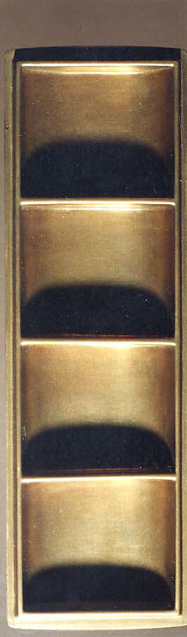 Case (Inrō) with Design of Crane Standing Beneath Pine Tree (obverse); Morning Glory and Inscription (reverse), In the Style of Hanabusa Itchō (Japanese, 1652–1724), Metal and lacquer, dark silver metal, incised, roiro, gold hiramakie, raden, aogai; Interior: fundame, four boxes, Japan