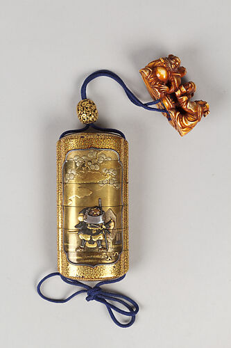 Case (Inrō) with Design of Daimyo Seated on a Platform (obverse); Warrior Reading a Scroll (reverse)