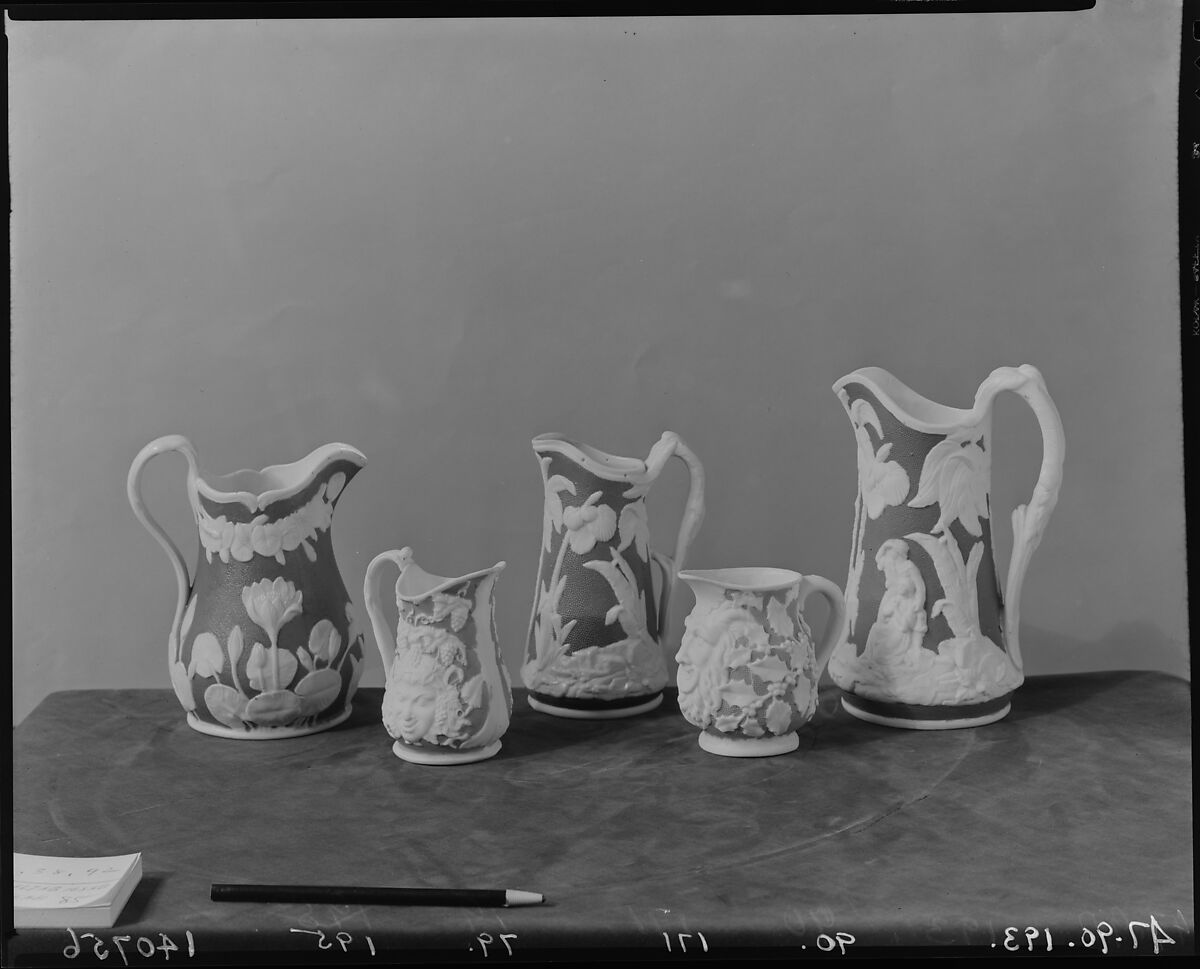 Pitcher, United States Pottery Company (1852–58), Parian porcelain, American