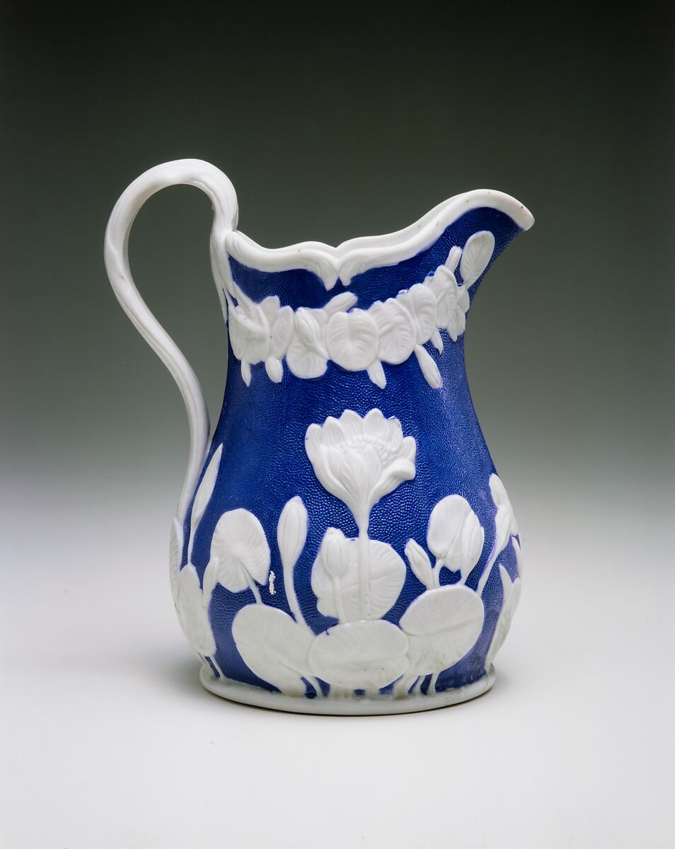Pitcher, United States Pottery Company (1852–58), Parian porcelain, American
