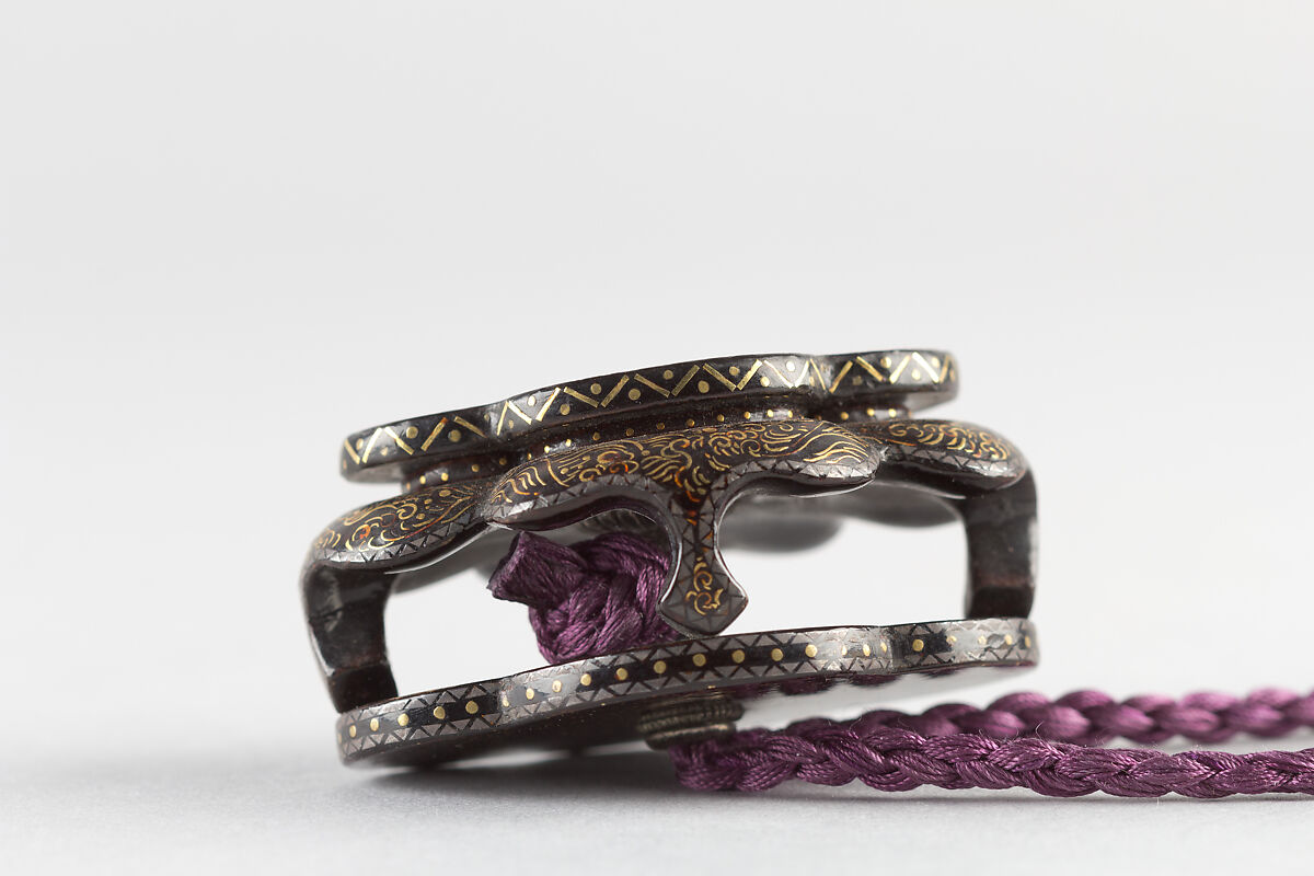 Case (Inrō) with Design of Pine and Cherry Tree (obverse); Rooster and Hen on a Drum (reverse), Black lacquer inlaid with gold foil and mother-of-pearl, Japan