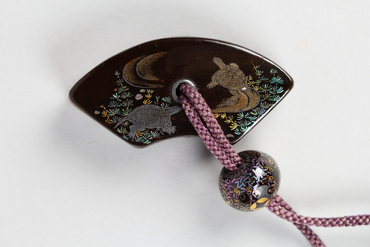 Case (Inrō) with Design of Cranes and Pines with Takaramono (Mythical Treasure), Lacquer, roiro, nashiji, gold foil, hiramakie, aogai inlay; Interior: nashiji and fundame, Japan