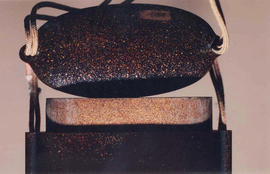 Case (Inrō) with Design of Rooster and Chickens Beneath Flowering Cherry Tree, Lacquer, roiro, nashiji, gold foil, aogai inlay; Interior: nashiji and fundame, Japan