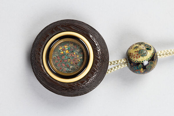 Case (Inrō) with Design of Peony and Cherry Tree (obverse); Peacock (reverse), Aogai shell and gold foil inlay on black lacquer, Japan