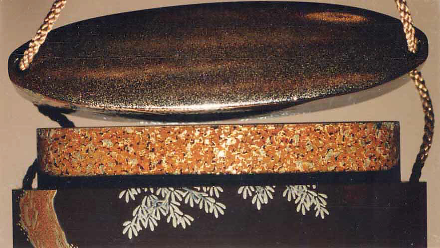 Case (Inrō) with Design of Young Man Lu's Dream (obverse); Cherry Tree and Irises Beside Water (reverse), Lacquer, roiro, nashiji, gold silver and coloured hiramakie, foil; Interior: gyobu nashiji and fundame, Japan