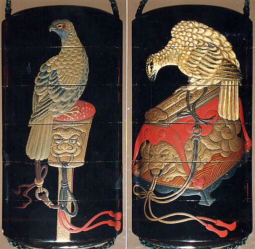 Case (Inrō) with Design of Hawks on Tasseled Perches