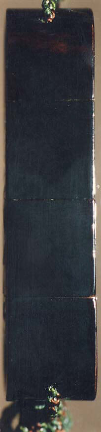 Case (Inrō) with Design of Caparisoned Elephant (obverse); Characters in Panel (reverse), Fangshi Mopu, Lacquer, roiro, black, gold, red hiramakie, takamakie, ceramic inlay; Interior: roiro and fundame, Japan