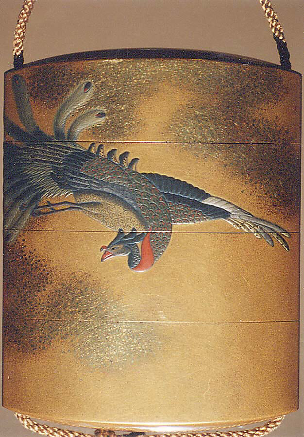 Case (Inrō) with Pheonix and Paulownia Tree, Gold lacquer with gold and colored makie and mother-of-pearl, Japan