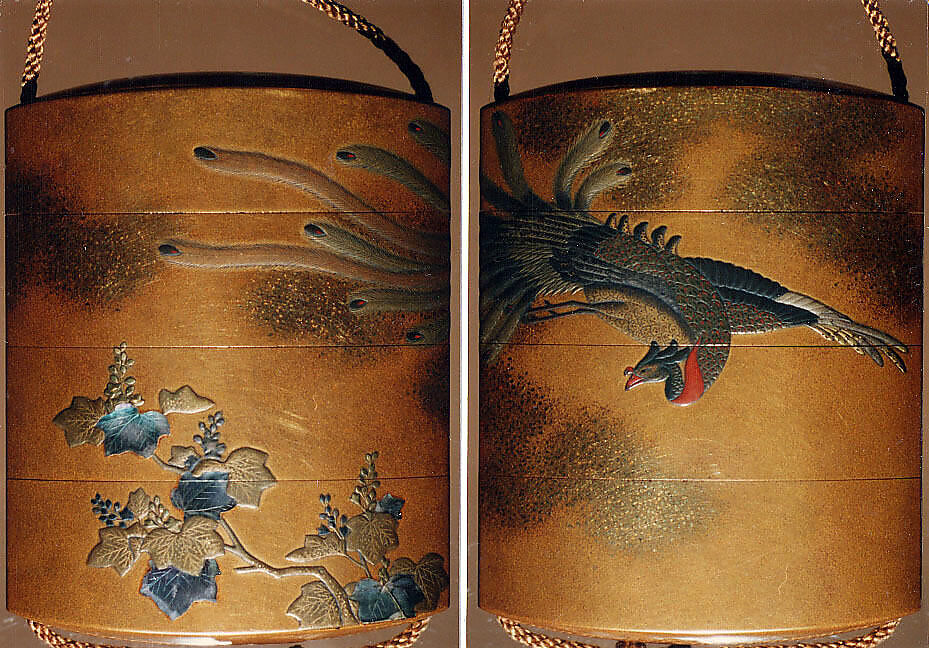 Case (Inrō) with Pheonix and Paulownia Tree, Gold lacquer with gold and colored makie and mother-of-pearl, Japan
