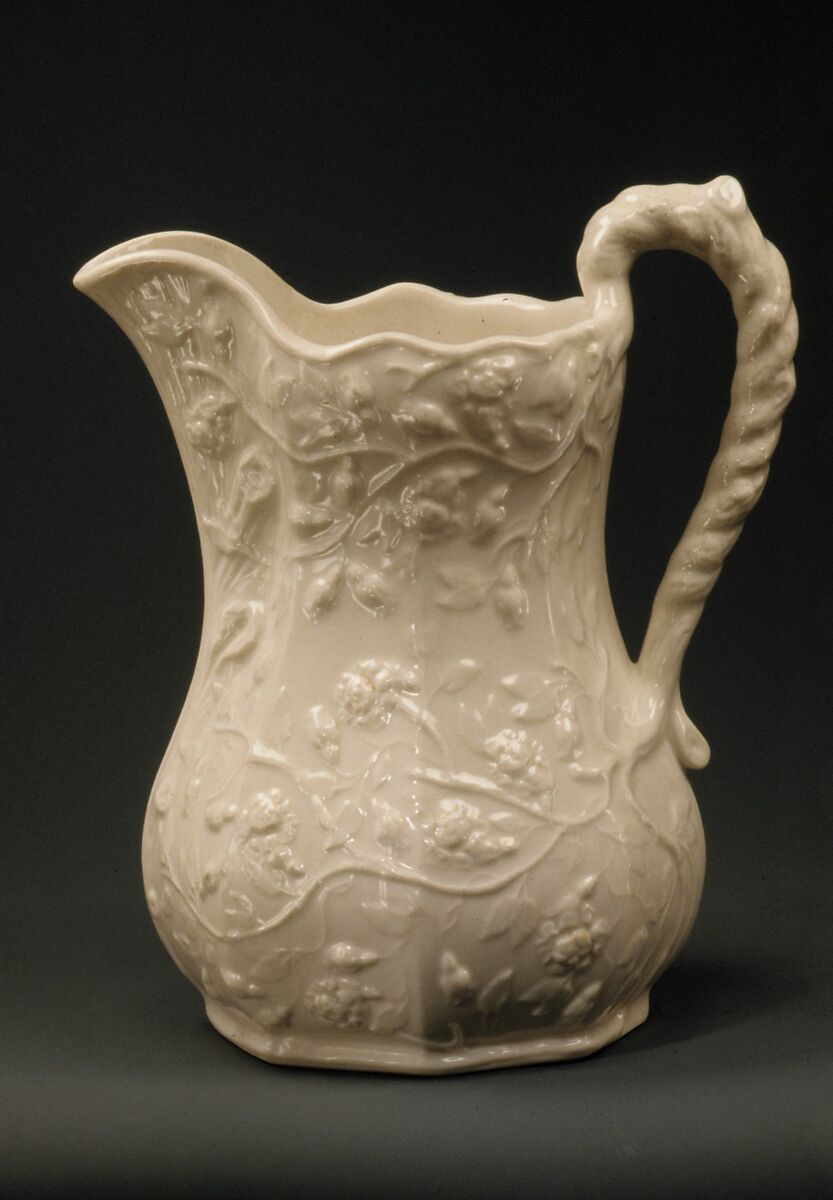 Pitcher, United States Pottery Company (1852–58), Parian porcelain, American 